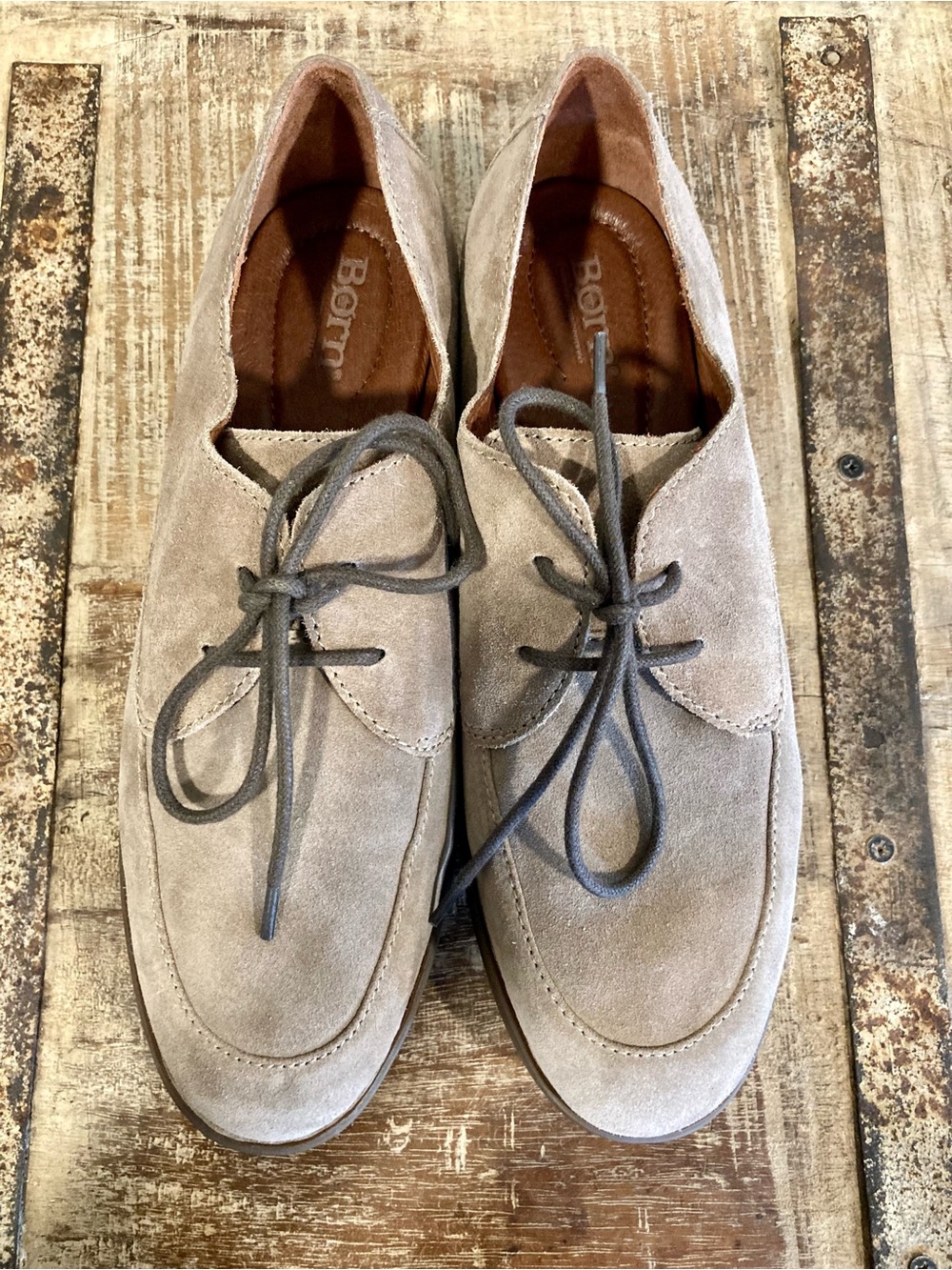 Born Women’s Taupe Suede Oxfords Lace-Up Loafers Size 9 Medium Width - Picture 3 of 14